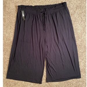 Black Modal Wide Leg Cropped Pants Plus Sz 5X Smocked Elastic Waist Pockets NWT
